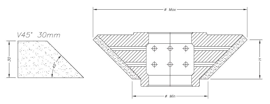 Marmo Profiling Cutter for Granite and Composite Ø60 mm V45° Bore 35 mm