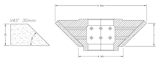 Marmo Profiling Cutter for Granite and Composite Ø60 mm V45° Bore 35 mm
