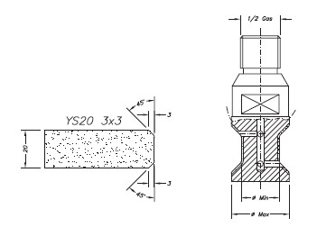 Marmo Profielfrees voor Graniet en Composiet Ø20 mm YS20 3x3 R1/2&quot;