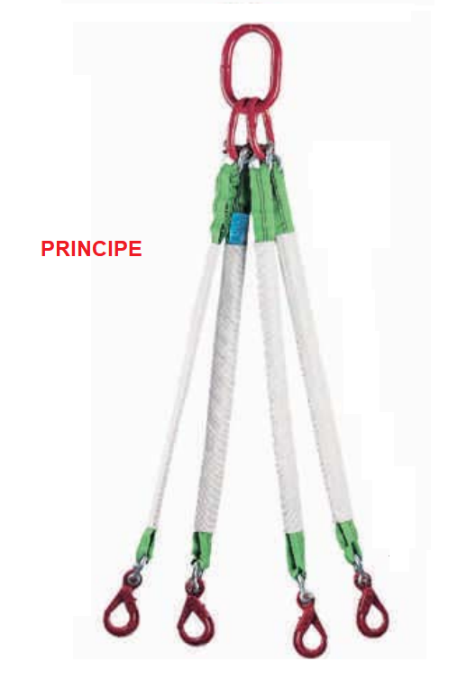 Hijsband 4-Sprong 3000kg (1 Oog + 4 Groene Hijsbanden + 4 Haken met Klep)