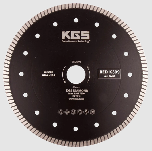 [KGZ200K309] KGS Diamantzaag RED™ K309 voor Graniet, Composiet, Keramiek en Terrazzo (Diameter 200 mm, Asgat 25,4 mm)