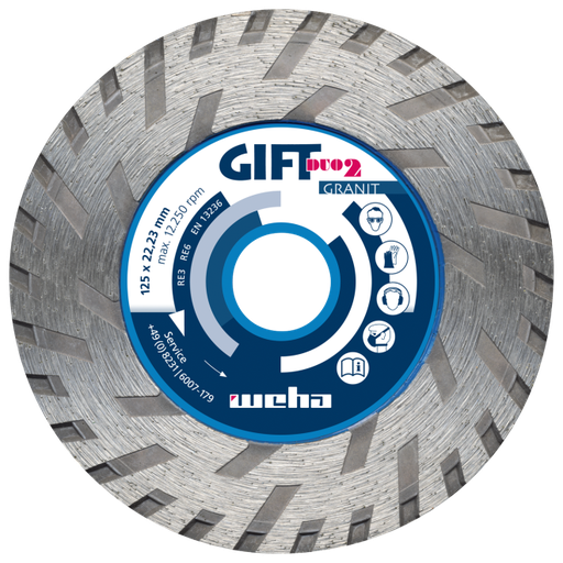 [W115931] Grutec Disque Diamanté Gru Gift Duo2 pour Granit (Diamètre 125 mm, Alésage 22,2 mm)