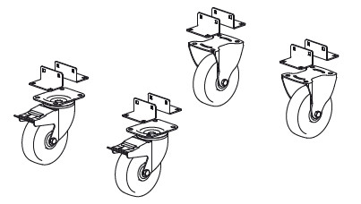 Deltarack Jeu de 2 Roulettes Fixes et 2 Roulettes Pivotantes Freinées