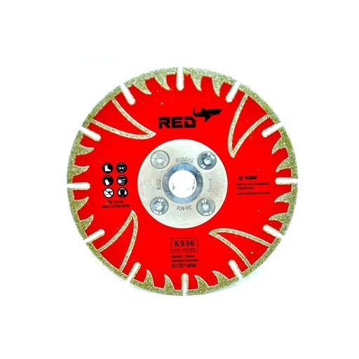 [KGZ125K936+] KGS Disque Diamanté Red K936 Électrodéposé pour Marbre et Pierre Calcaire M14 (Raccord M14, Diamètre 125 mm)
