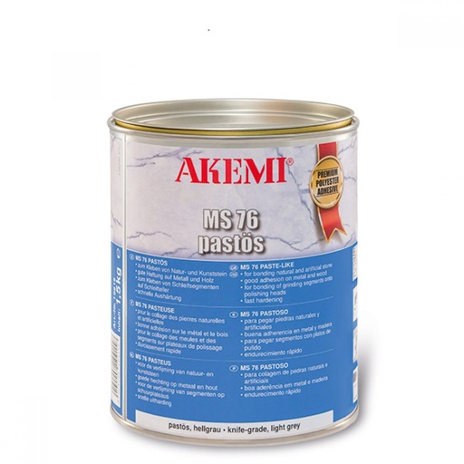 [AK-MS76PASLG] Akemi MS 76 Steen-en Marmerlijm Pasteus incl. Verharder 1,5 kg (Kleur Lichtgrijs)