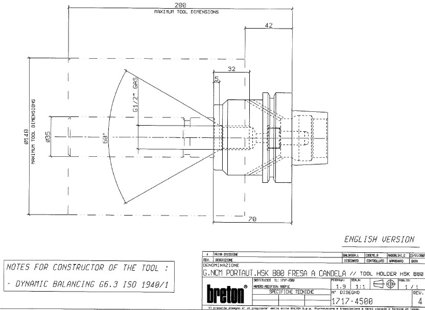 CNC-Cone voor Breton HSK80 R1/2&quot; Inwendig