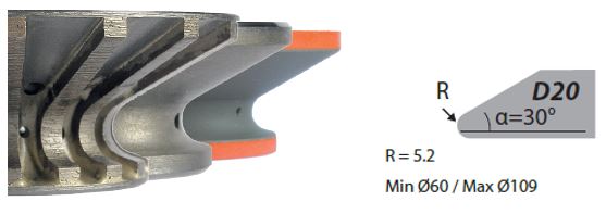 Nicolai Profielfrees voor Graniet en Composiet Ø60 mm D20 R=5,2 mm Asgat 35 mm