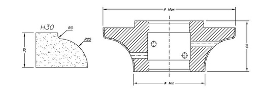 Marmo Profielfrees voor Marmer en Blauwe Hardsteen Ø60 mm H30 - Asgat 35 mm pour CNC