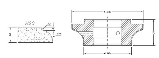 Marmo Profiling Cutter for Granite and Composite Ø60 mm H20 Bore 35 mm  for CNC