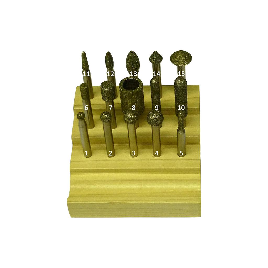Diamond Router Bit on Shaft 6 mm - Set of 15 Pieces