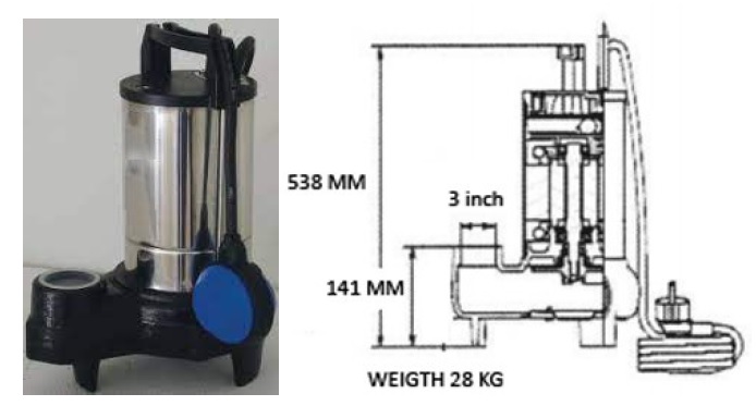 Dompelpomp voor SAC - 1000 L/min - 10m kabel