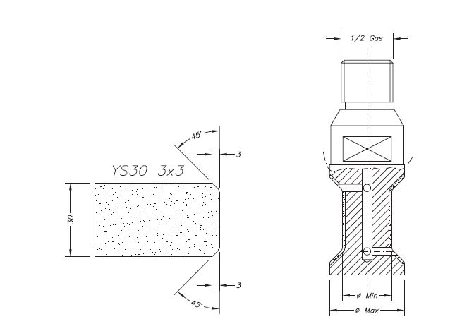 Marmo Profielfrees voor Graniet en Composiet Ø20 mm YS30 3x3 R1/2&quot;