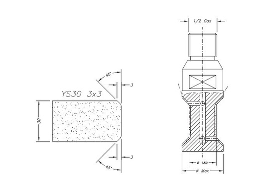 Marmo Profielfrees voor Graniet en Composiet Ø20 mm YS30 3x3 R1/2"