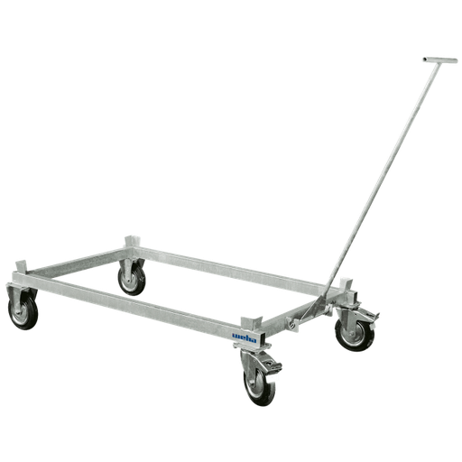 [W801016300-2x2] Chariot avec Barre de Traction pour Palette Empileur - 2  Roues Pivotantes - Fixes (Dimensions 1500 x 840 x 300 mmm, Capacité 800 kg)